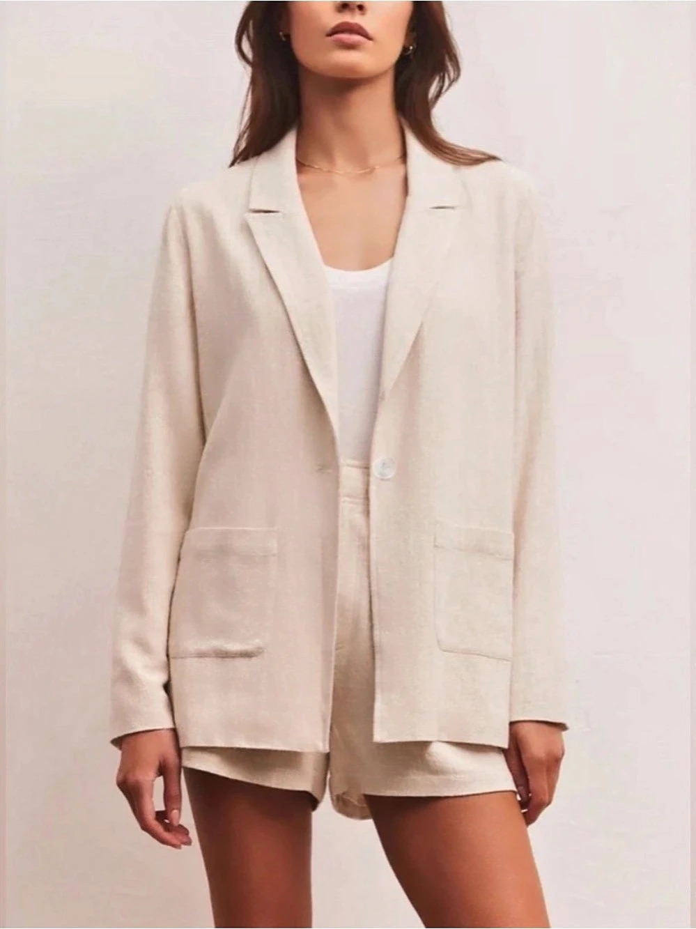 Z Supply Chateau Linen Blend Blazer Cream Size Small